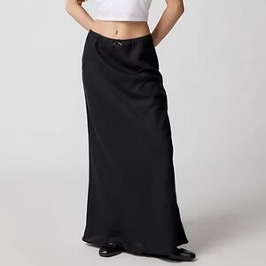 Black Linen Maxi Skirt - Lace Trim